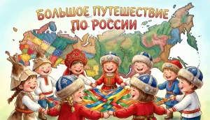 Яркая обложка готового сценария фестиваля коренных народов России для детей, хоровод в самодельных костюмах, полотно дружбы